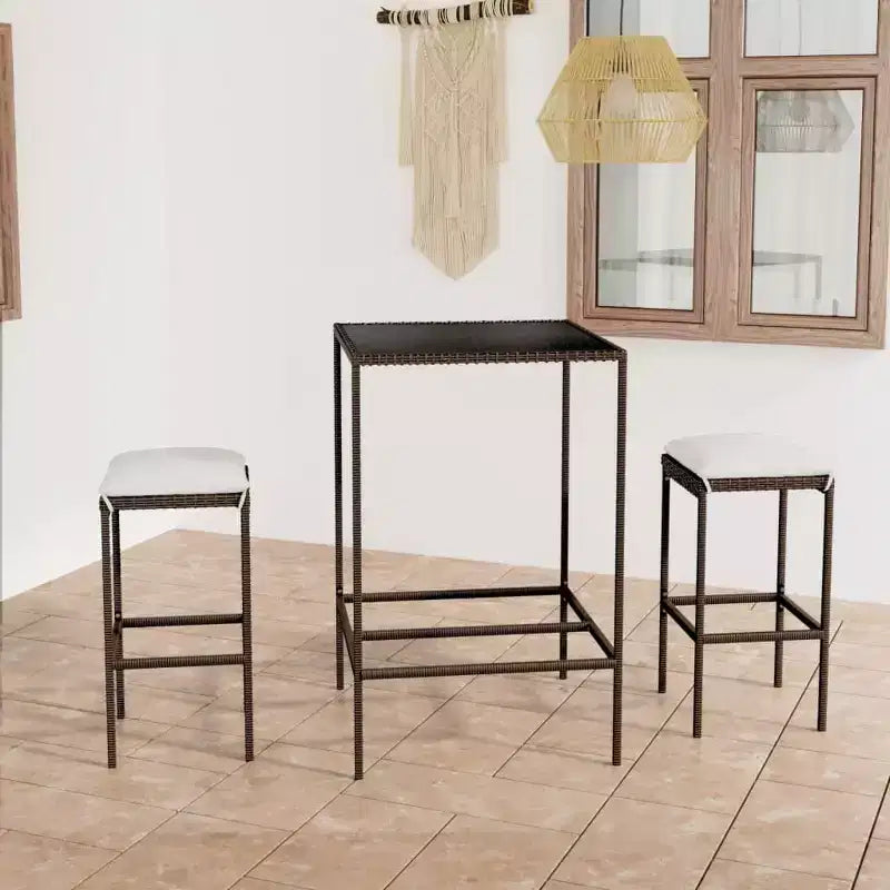 vidaXL Garden Bar Set PE rattan 3 Piece Set Footrest