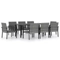 vidaXL Dining Set Poly rattan, powder-coated steel, glass