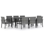 vidaXL Dining Set Poly rattan, powder-coated steel, glass