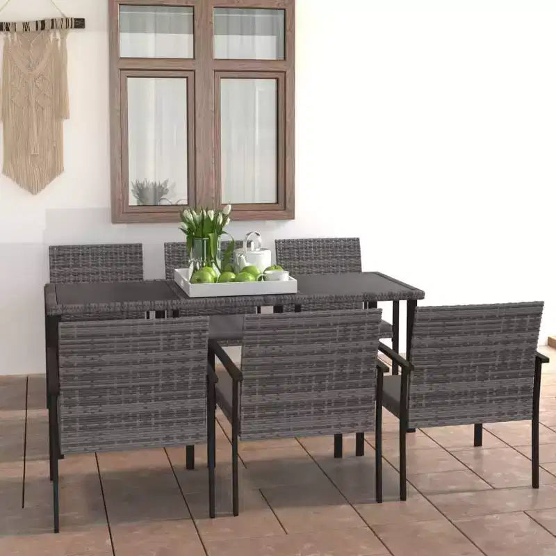 vidaXL Dining Set Poly rattan, powder-coated steel, glass