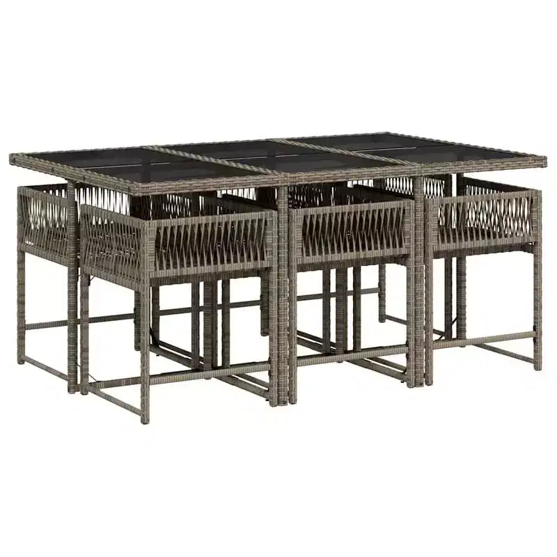 vidaXL Garden Dining Set Gray PE Rattan 6-Seater Foldable