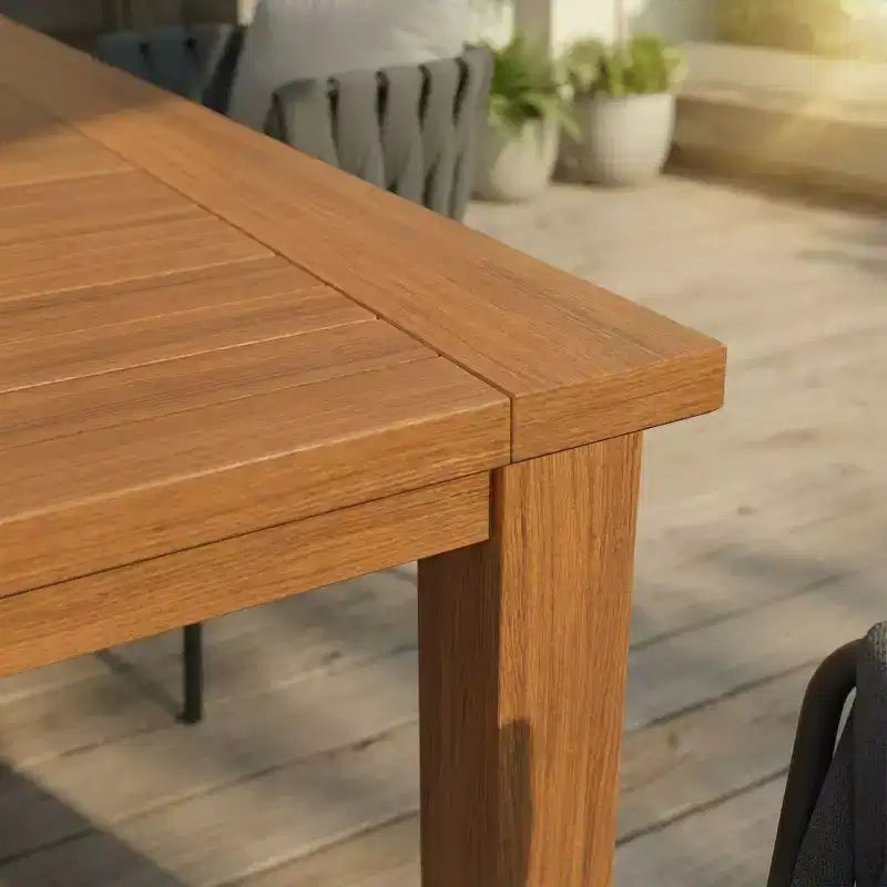 Famapy Natural Teak Wood Grain HDPE Outdoor Dining Table & Chairs,Weather-Resistant Patio Table with Umbrella Hole,Patio & Backyard Outdoor Set