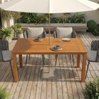 Famapy Natural Teak Wood Grain HDPE Outdoor Dining Table & Chairs,Weather-Resistant Patio Table with Umbrella Hole,Patio & Backyard Outdoor Set