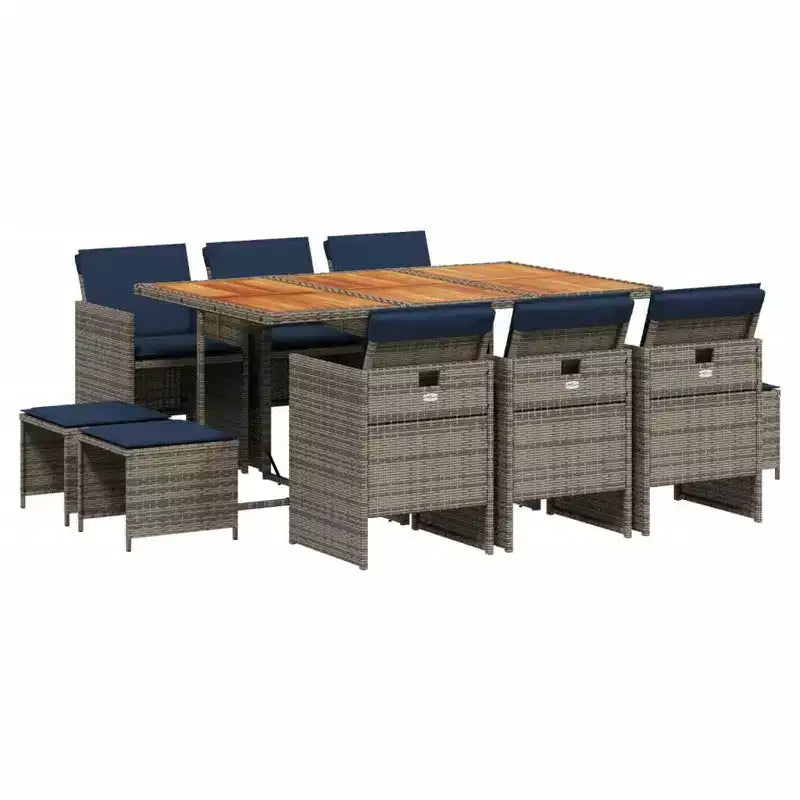 vidaXL Patio Dining Set Set of 10 Gray, Brown, Navy Blue