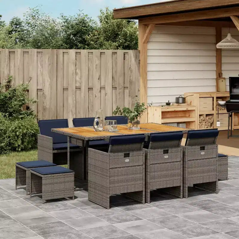 vidaXL Patio Dining Set Set of 10 Gray, Brown, Navy Blue