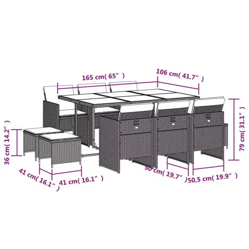 vidaXL Patio Dining Set Set of 10 Gray, Brown, Navy Blue