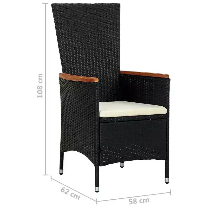 vidaXL Outdoor Dining Set Black PE Rattan 7 Piece Adjustable Armrests