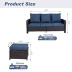 GDFStudio Byron Modern 3-Piece Wicker Outdoor Chat Set with 3-Seat Sofa and 2 Ottomans