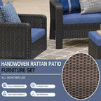 GDFStudio Byron Modern 3-Piece Wicker Outdoor Chat Set with 3-Seat Sofa and 2 Ottomans