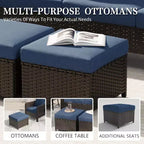 GDFStudio Byron Modern 3-Piece Wicker Outdoor Chat Set with 3-Seat Sofa and 2 Ottomans