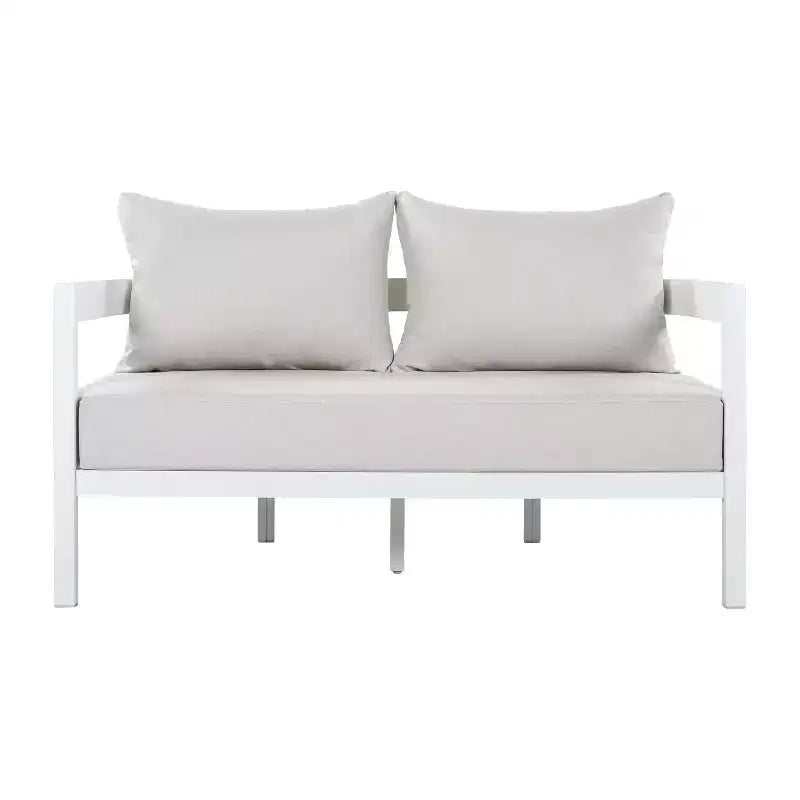 GDFStudio Estella 4 Piece Modern Outdoor Aluminum Conversation Set with Glass Coffee Table