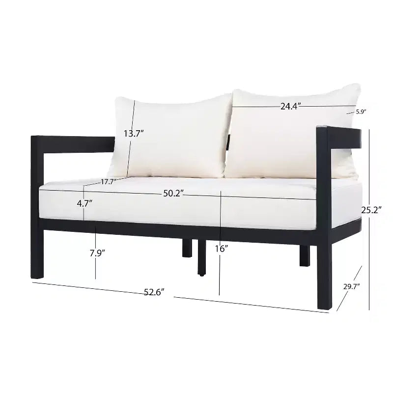 GDFStudio Estella 4 Piece Modern Outdoor Aluminum Conversation Set with Glass Coffee Table