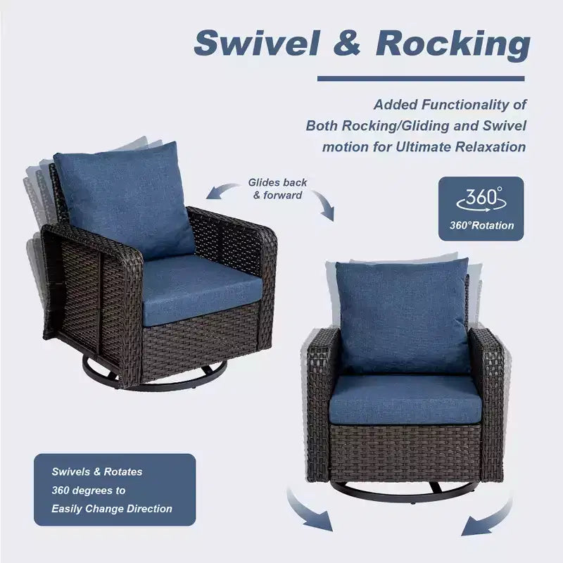 JVNOXK PE Rattan Swivel Chair & Side Table Patio Set