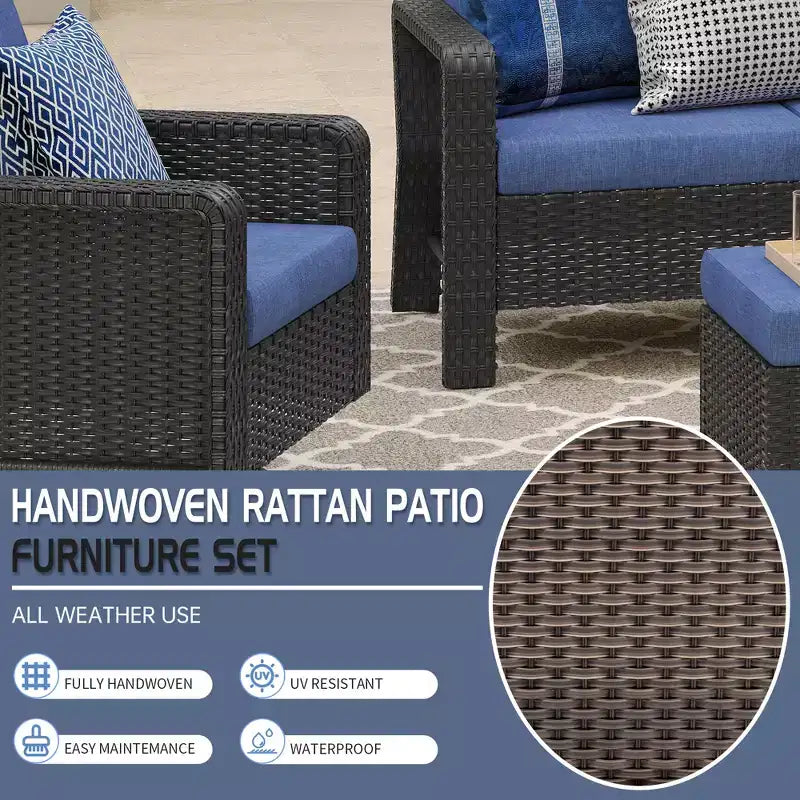 JVNOXK PE Rattan Swivel Chair & Side Table Patio Set