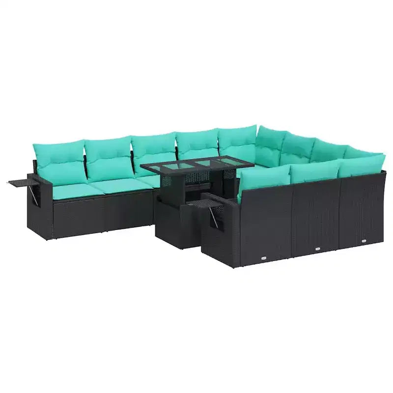 vidaXL 11 Piece Patio Sofa Set with Cushions Black Poly Rattan Acacia