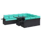 vidaXL 11 Piece Patio Sofa Set with Cushions Black Poly Rattan Acacia