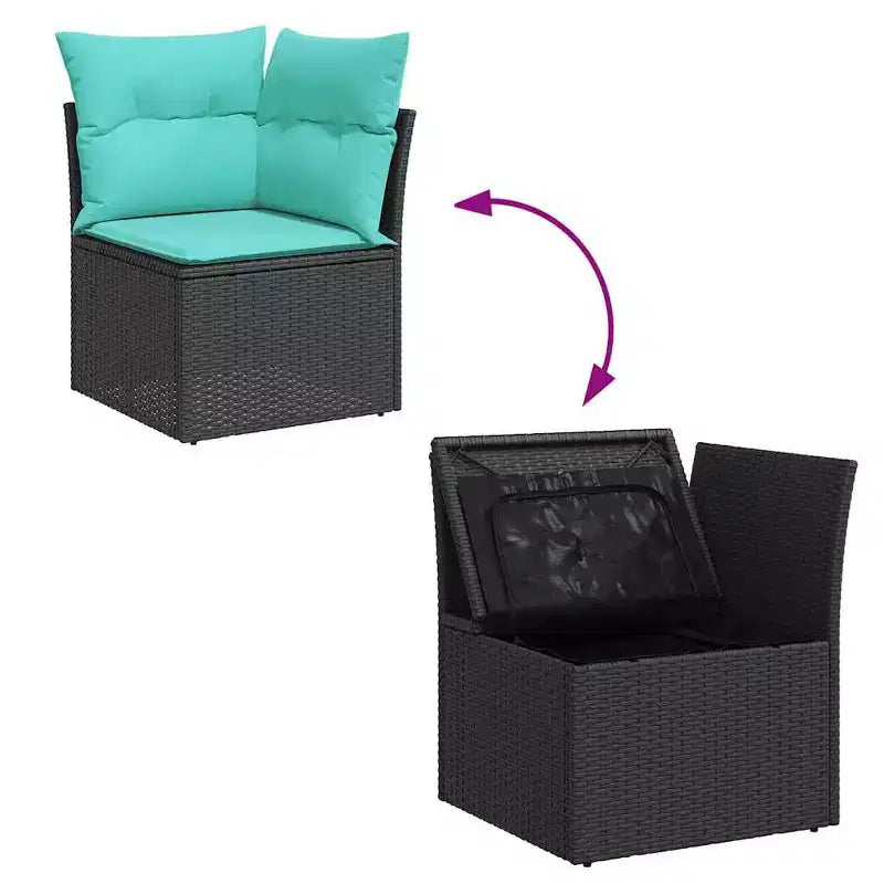 vidaXL 11 Piece Patio Sofa Set with Cushions Black Poly Rattan Acacia