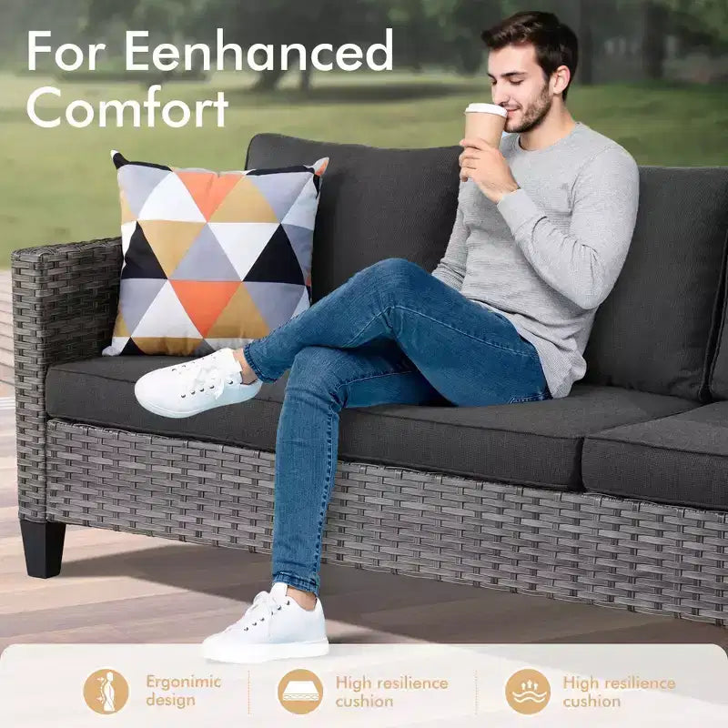 HOMLUX 7-Pc Outdoor Patio Set with Fire Pit Table, Sofa, Swivel Chairs & Ottoman