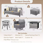 HOMLUX 7-Pc Outdoor Patio Set with Fire Pit Table, Sofa, Swivel Chairs & Ottoman