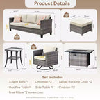 HOMLUX 7-Pc Outdoor Patio Set with Fire Pit Table, Sofa, Swivel Chairs & Ottoman