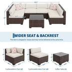 7-Piece Patio Sectional Sofa Set  Iron Frame, Brown Gradient Wicker, Beige Cushions  Outdoor Conversation Set with Storage Table & Ottoman