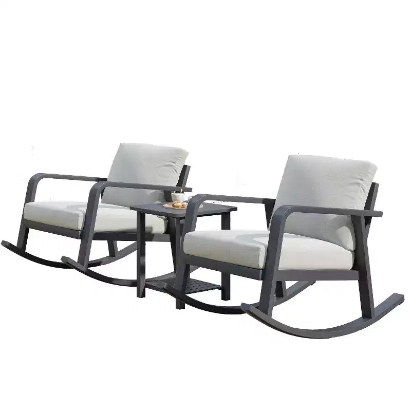 GDFStudio Malan Modern 3-Piece Aluminium Rocking Chair Set with Coffee Table