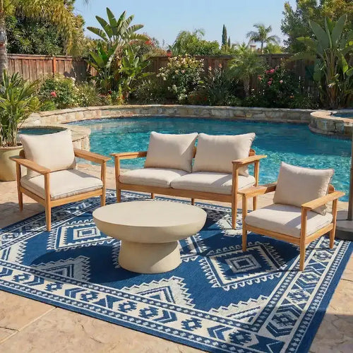 Set da conversazione da patio Christopher Knight Home Kara a 4 pezzi in legno di acacia con tavolo in cemento leggero