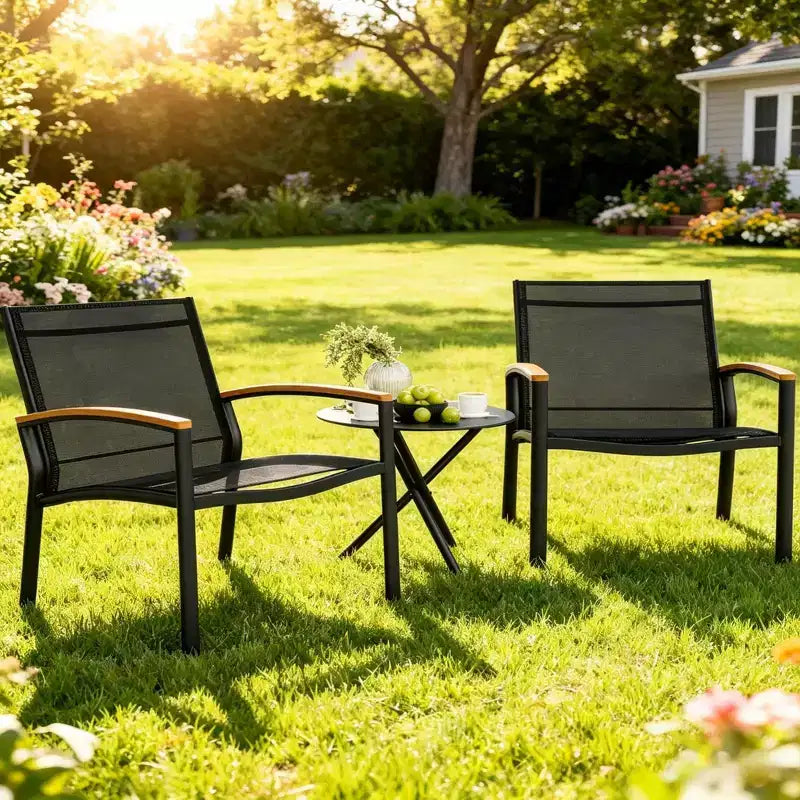 Set da esterno da 3 pezzi per patio GustoWave, sedie traspiranti in Textilene con tavolino pieghevole