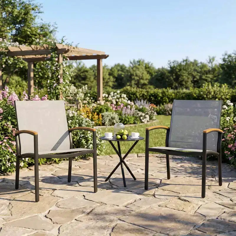 Set da esterno da 3 pezzi per patio GustoWave, sedie traspiranti in Textilene con tavolino pieghevole
