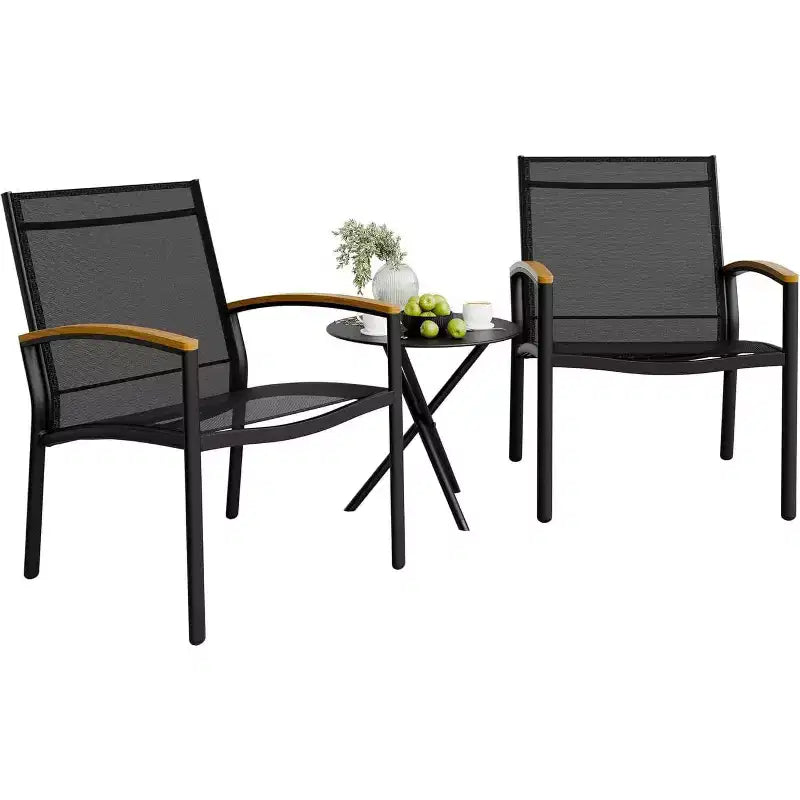 GustoWave 3-Piece Outdoor Patio Set, Breathable Textilene Chairs With Folding Side Table