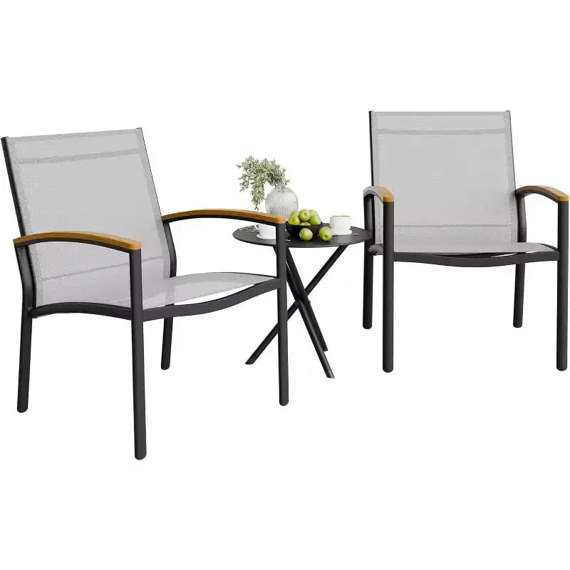 Set da esterno da 3 pezzi per patio GustoWave, sedie traspiranti in Textilene con tavolino pieghevole