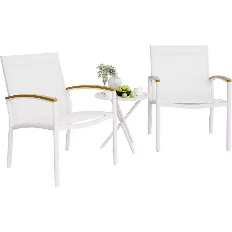 Set da esterno da 3 pezzi per patio GustoWave, sedie traspiranti in Textilene con tavolino pieghevole