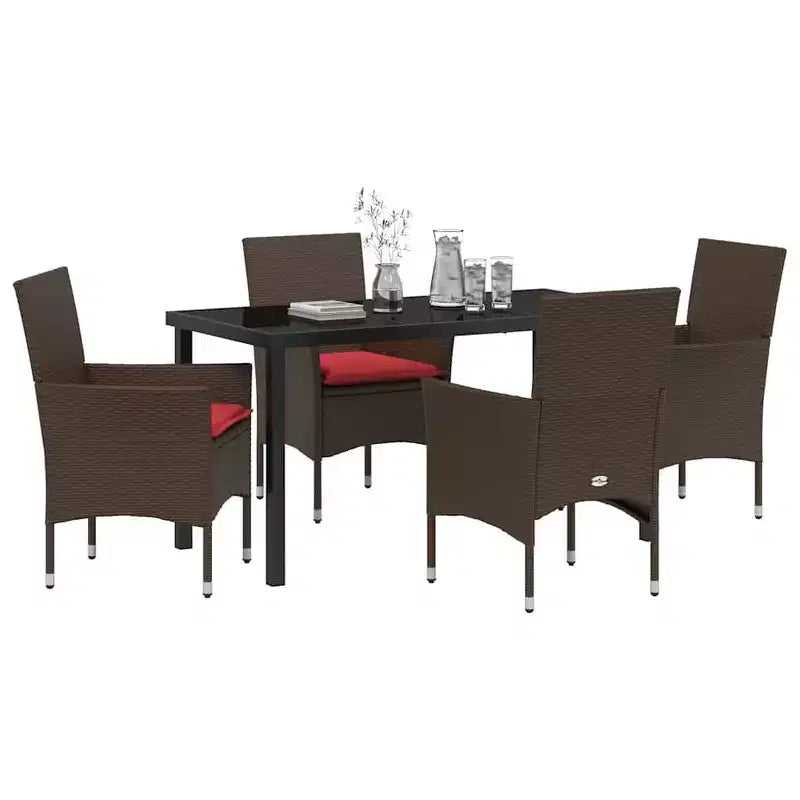 vidaXL Set Tavolo e Sedie con Cuscini 5 pz Rattan PE Marrone