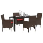 vidaXL Set Tavolo e Sedie con Cuscini 5 pz Rattan PE Marrone