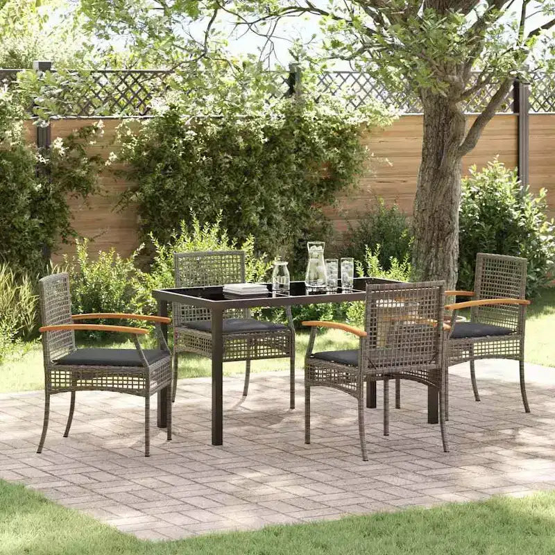 Set da pranzo da giardino vidaXL con cuscini 5 pz in rattan grigio e nero
