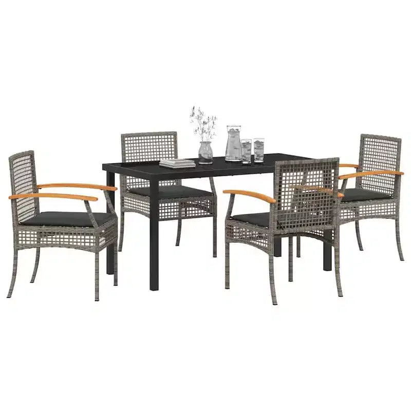 Set da pranzo da giardino vidaXL con cuscini 5 pz in rattan grigio e nero