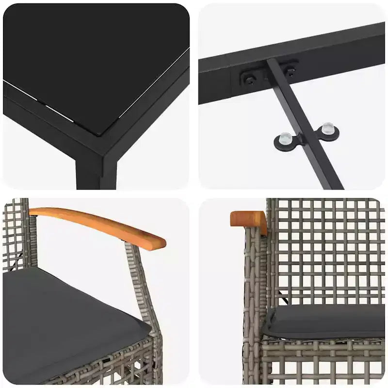 Set da pranzo da giardino vidaXL con cuscini 5 pz in rattan grigio e nero