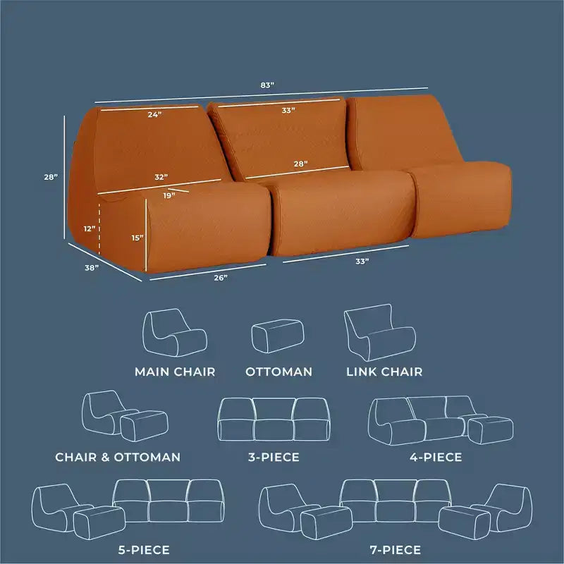 Set di mobili da esterno Big Joe Solvana, divano in pelle cucita con silicone Cool Touch resistente alle intemperie, sezionale a 3 pezzi, color sabbia miele