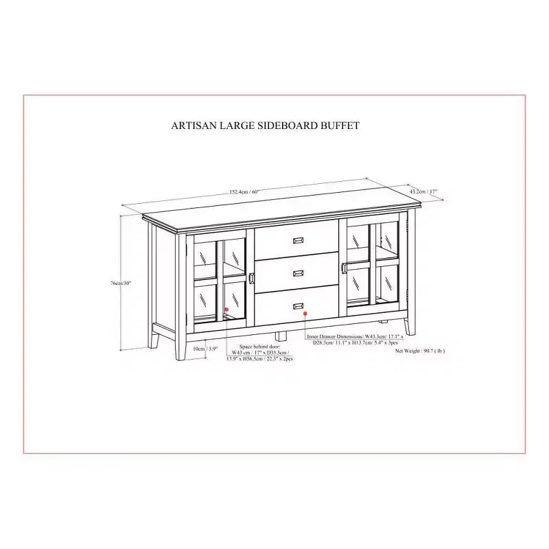 Credenza Grande con Ante in Vetro Temperato – Marrone Castagno Scuro