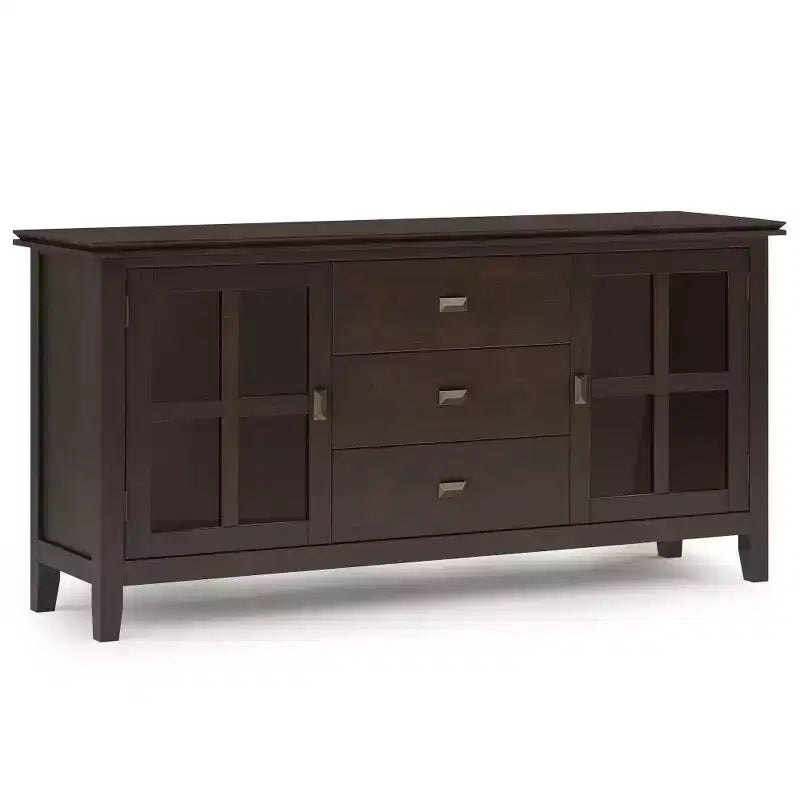 Credenza Grande con Ante in Vetro Temperato – Marrone Castagno Scuro