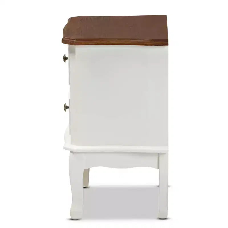 Comodino in legno a 2 cassetti – Bianco e Marrone Ciliegio