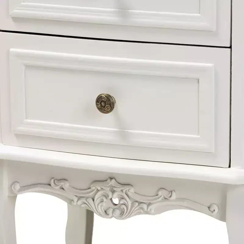 Comodino in legno a 2 cassetti – Bianco e Marrone Ciliegio