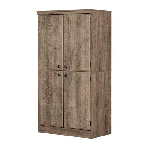 Morgan 4 Door Storage Cabinet Oak - South Shore: Laminated Particleboard, Metal Hardware, Meets Safety Standards