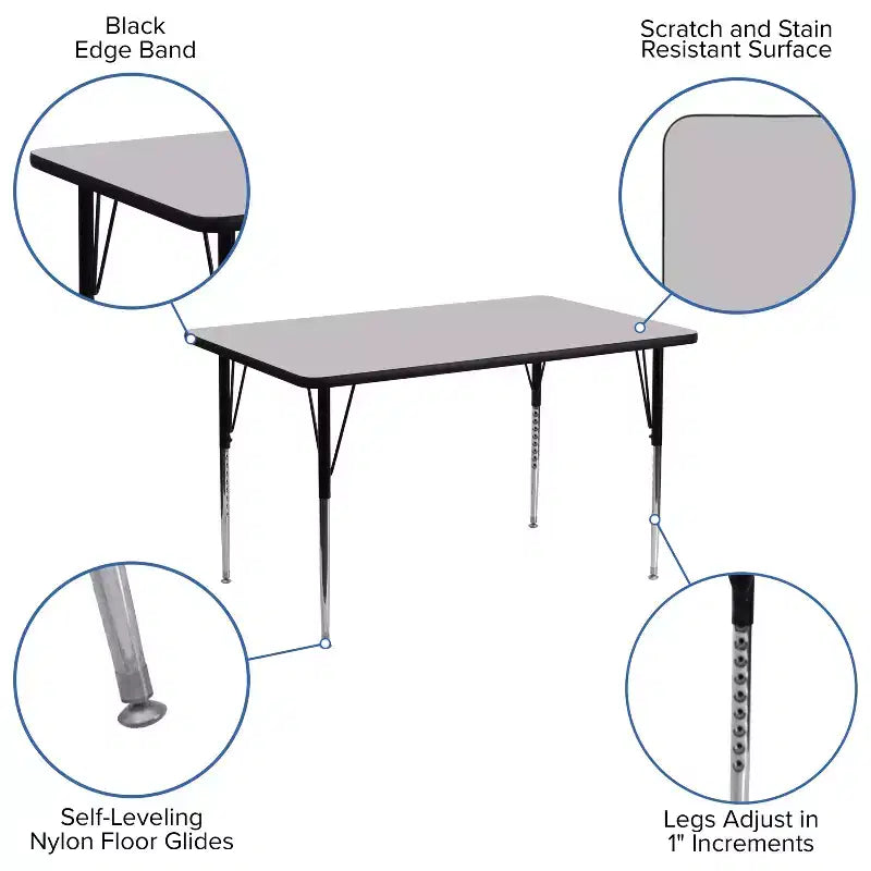 Tavolo per attività rettangolare 24"L x 48"P con gambe regolabili