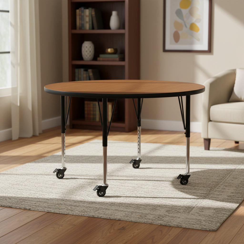 Flash Furniture Mobile 42'' Round HP Laminate Activity Table - Height Adjustable Short Legs