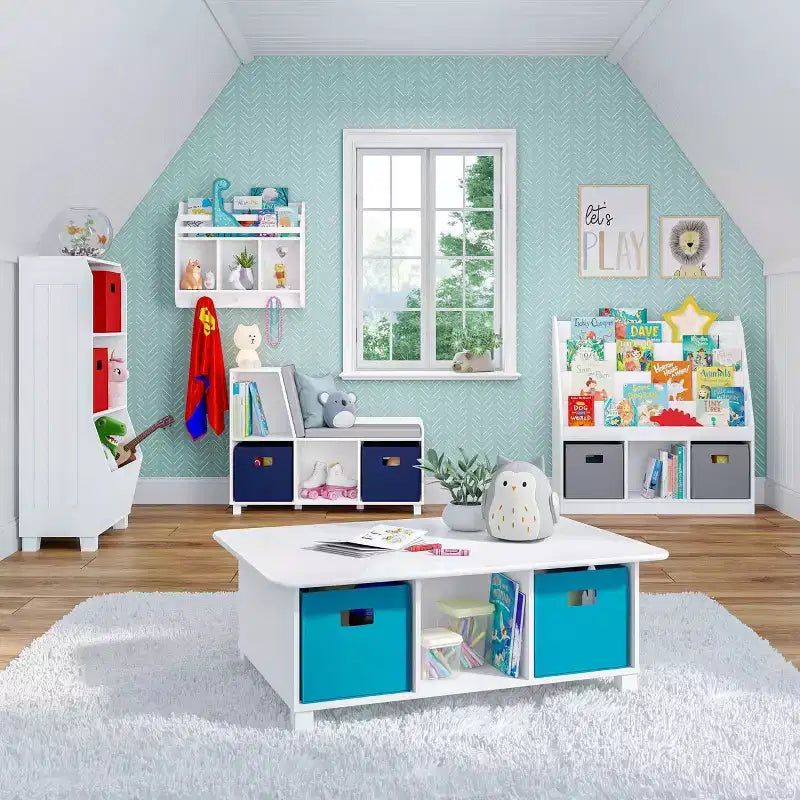 Tavolo attività per bambini con 6 scomparti e 2 contenitori in tessuto