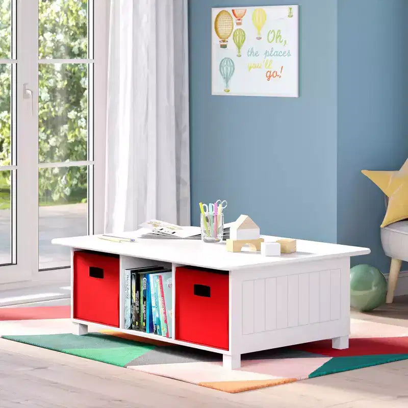 Tavolo attività per bambini con 6 scomparti e 2 contenitori in tessuto