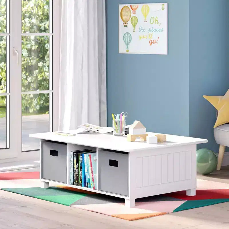 Tavolo attività per bambini con 6 scomparti e 2 contenitori in tessuto
