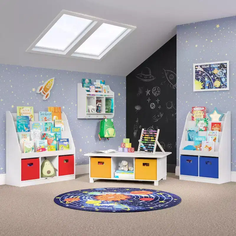 Tavolo attività per bambini con 6 scomparti e 2 contenitori in tessuto