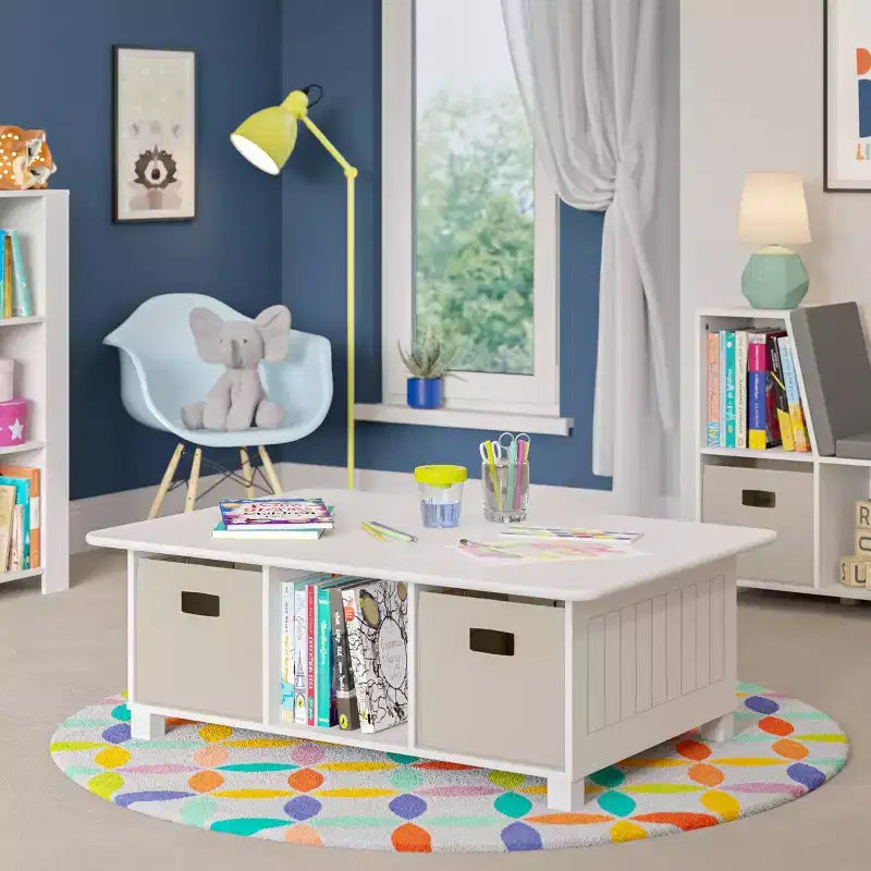 Tavolo attività per bambini con 6 scomparti e 2 contenitori in tessuto